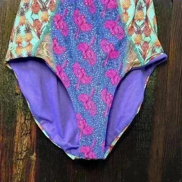 MAAJI One Piece Tie Scoop Back Pineapple Bird Swimsuit Women Small (Retail $178) - Picture 4 of 14